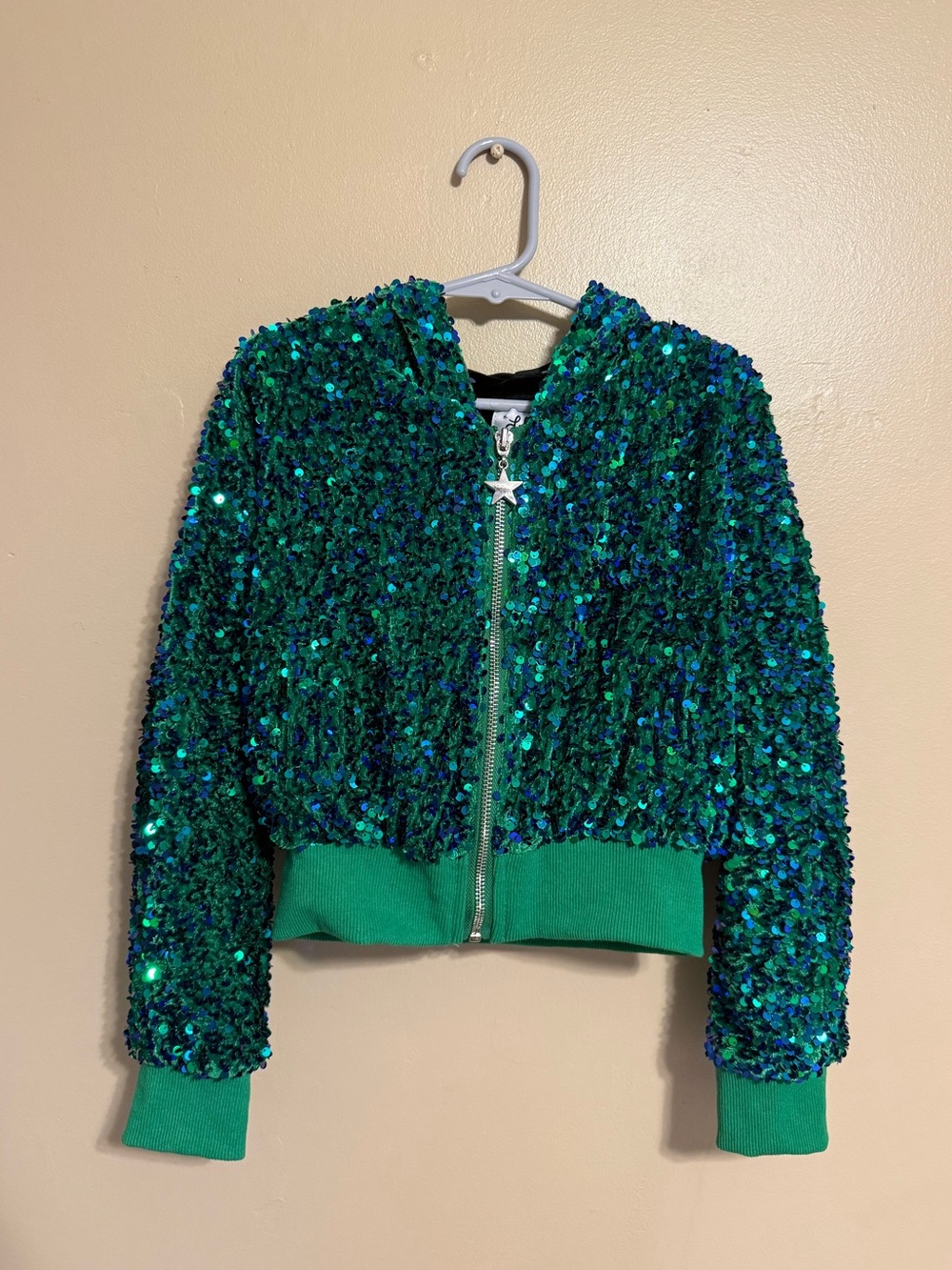 Lola + The Boys Sparkling Green Sequin Hooded Girls Jacket